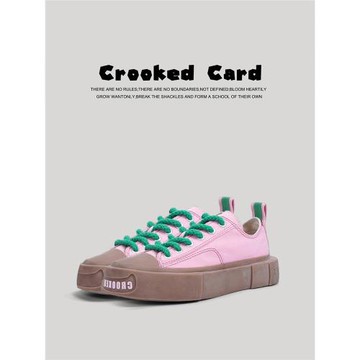 【斷碼福利】歪牌設計師 小紅書爆款粉色厚底方頭帆布鞋女