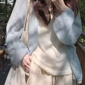 🎈流行女裝🎈溫柔春夏新款2024燈籠針織開衫毛衣外套薄款寬鬆純色慵懶上衣