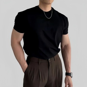 台灣现貨 型男短袖 老錢風短袖 健身短袖 2026夏季重磅棉T恤 韓版260克純色正肩短袖 圓領百搭修身小衆t恤