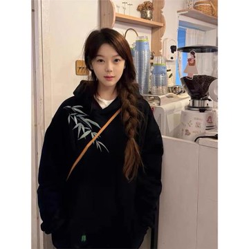 100%純棉美式復古設計感小眾連帽衛衣女秋冬薄款加厚高街潮牌外套