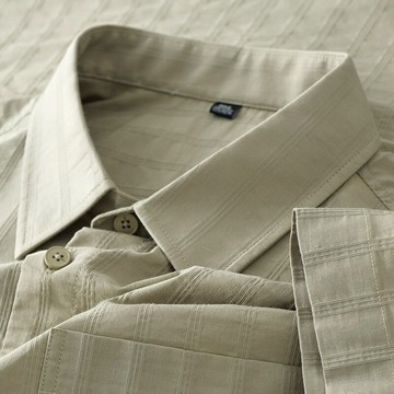 【新款熱賣】夏季新款男士純色帶暗紋真口袋日常休閑氣質襯衫日系風襯衣