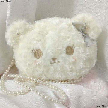 超實惠臘 女包包 斜挎包 單肩包 軟妹lolita玩偶包毛絨熊頭斜挎包女可愛毛毛包洛麗塔珍珠鏈小熊包