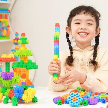 兒童早教啟蒙益智塑料積木玩具 3-6歲男女孩拼裝拼插六維六角積木