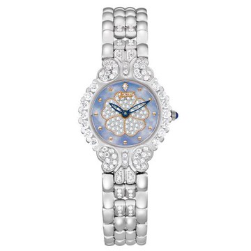 【Ogival 愛其華】山茶花系列 渲染海藍珍珠貝真鑽腕錶 (305-094DLW) 銀色