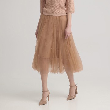 ILEY伊蕾 浪漫珍珠網紗長裙(淺桔；M-XL)