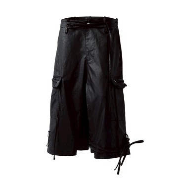 【Fe3c】Bondage Cargo Shorts Black 黑色蠟面繃帶工裝短褲|品牌旗艦館