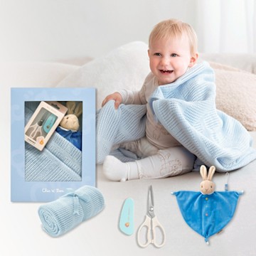 奇哥 純棉洞洞毯呵護3件組禮盒 120x155cm(洞洞毯+安撫巾+食物剪刀 寶寶禮盒 嬰兒禮盒 滿月禮)