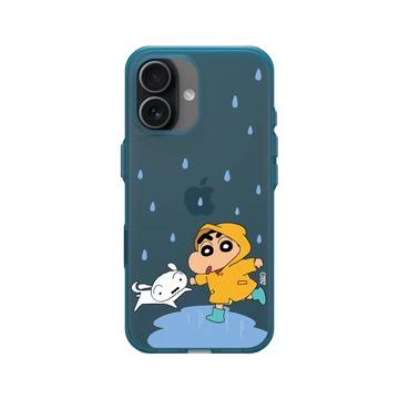 iPhone 17 Clear (相機按鈕) 夜幕藍 - 蠟筆小新 Crayon Shinchan - 小新小白雨天散步