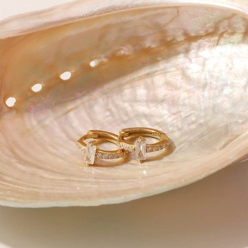 s925純銀鍍金方形閃鑽耳扣耳圈 輕奢簡約鑲鑽鋯石耳飾 聖誕禮物