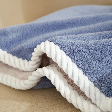 日式雙色兩用加厚吸水纖維速乾頭巾 40x60cm 柔軟珊瑚絨布料  藍灰色  1條