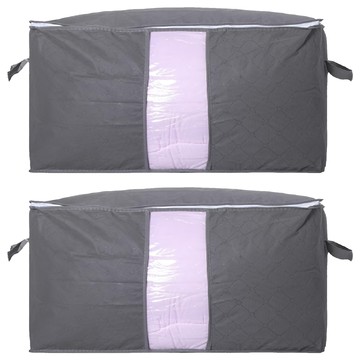 小麥購物 繽紛竹炭衣物棉被收納袋 L2353  灰色  2個  60 x 40 x 35cm