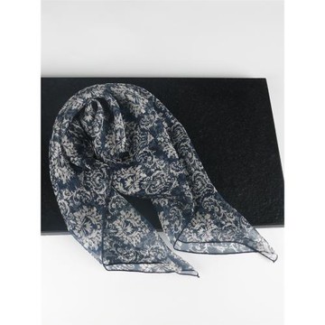 【特價微瑕】碎花小方巾絲巾女藏青色薄款桑蠶絲媽媽100%真絲圍巾