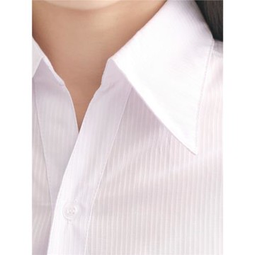 春夏特大碼白襯衫女修身收腰V領豎條紋襯衣短袖職業OL長袖工作服