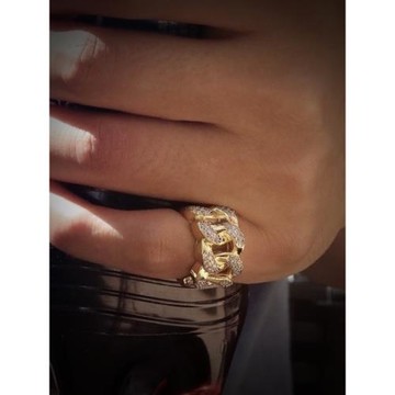 歐美嘻哈尾戒潮流戒指男女鋯石古巴鏈鎖鏈美式街頭hiphop潮牌指環