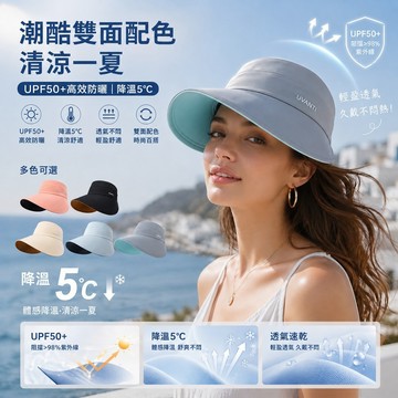 UPF50+ 韓風雙色防曬降溫大帽沿遮陽帽 中空遮陽帽 防曬 防曬帽 中空帽