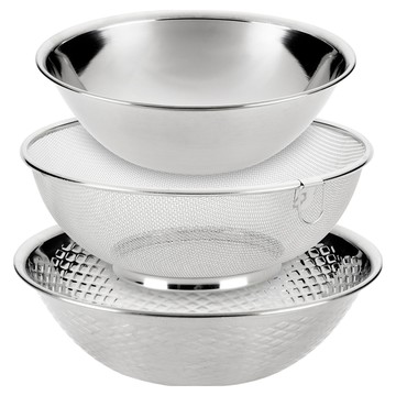 STA AMi 多用途不鏽鋼沙拉碗組 攪拌碗 外徑22 x 高7.5cm x 直徑10cm +濾水碗 外徑24cm x 高9cm x 直徑11.5cm +大碗 外徑26cm x 高8.5cm x 直徑13cm  1組