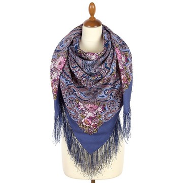 Pavlovo Posad 俄羅斯披肩 100% 羊毛圍巾 125x125 公分 絲綢流蘇 2034-1