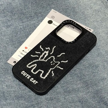 iPhone17Air/16e/15Promax刺繡貓手機殼蘋果/14/13全包高級保護套