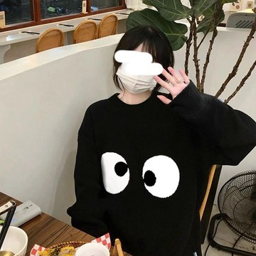 【🍒櫻桃大尺碼】大尺碼上衣 黑色圓領衛衣長袖春秋寬鬆顯瘦小眾新款學生上衣穿搭