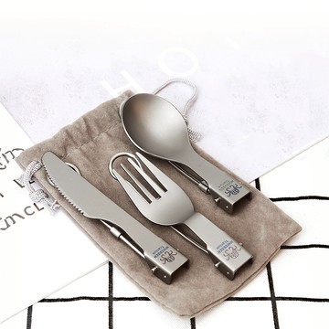 [純鈦贈收納袋] 純鈦折疊餐具 露營餐具 餐具組 鈦餐具 環保餐具 登山餐具 隨身餐具