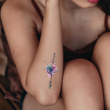 微刺青 箭頭十字玫瑰花👑大邱紋身👑【T08Z】新 小清新 假刺青輕紋身 防水 紋身 刺青 貼紙 T08