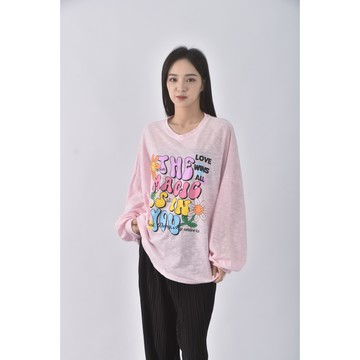 (F) black條紋粉色長袖上衣二手衣