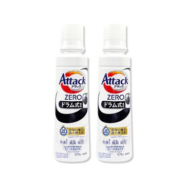 (2罐超值組)日本KAO花王-Attack ZERO強洗淨去污消臭濃縮洗衣精570g/罐-滾筒式專用(黑標)(Bio IOS衣物清潔劑,織品除異味香氛洗滌液,筒槽防霉中性潔衣露)