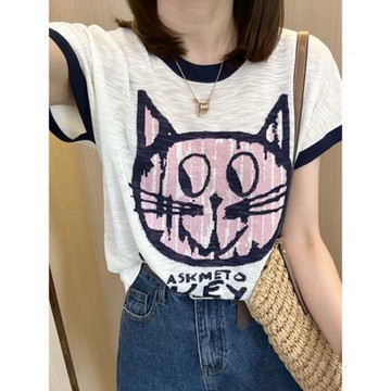 歐貨冰絲針織衫女短袖夏季2025年新款時尚撞色打底衫套頭顯瘦上衣