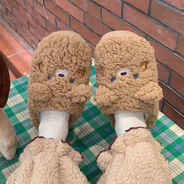 新款可愛少女心秋冬居家保暖包頭棉拖鞋時尚厚底防滑包跟毛絨鞋女