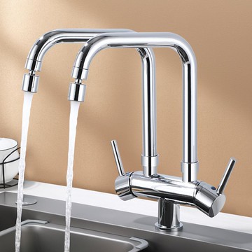 雙管水龍頭冷熱水雙頭廚房水槽洗菜池盆可旋轉雙控雙出水接洗碗機