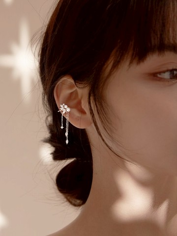 小麋人925純銀耳夾無耳洞耳骨夾女流蘇閃鉆網紅氣質小眾設計簡約