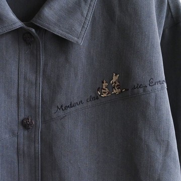 【蛋植物古著】嬉戲貓咪刺繡寬鬆古著襯衫