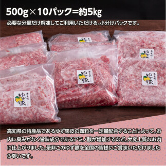 なはりゆず豚挽き肉 5kg 500g×10パック ひき肉 挽き肉 豚肉 国産 ゆず豚 高知県産 肉 おにく 冷凍 小分けパック 個包装 そぼろ ハンバーグ おうちごはん 一人暮らし 28000円