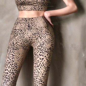 S-XL 運動褲 中強度瑜珈吸濕排汗造型跑步運動褲 HS1033 (黃豹紋) MyDoll