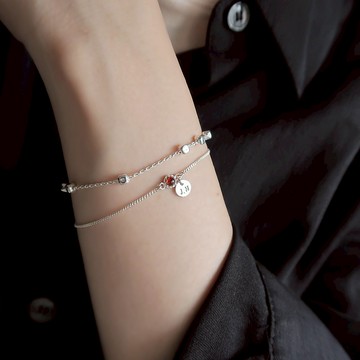 925純銀 小巧石榴石 細側身鍊 客製化刻字 手鍊 免費送禮包裝