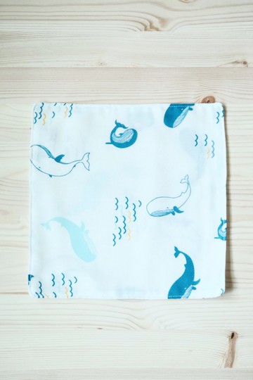 雙面二重紗手帕小方巾【鯨】