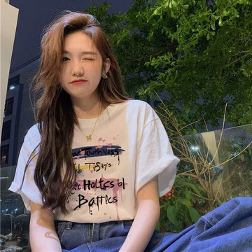 胖胖美依 短袖上衣 T恤 上衣 S-2XL夏季短袖t恤女生白色T恤印花時尚修身顯瘦短款上衣-7776.