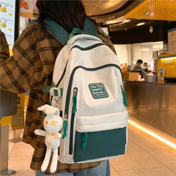 韓版原宿風大容量初中生書包女高中生大學生小眾撞色百搭雙肩包男