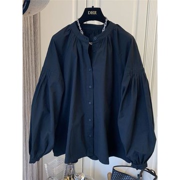 清倉撿漏~專柜撤回大牌外貿春秋褶皺泡泡袖寬松襯衫娃娃衫上衣女