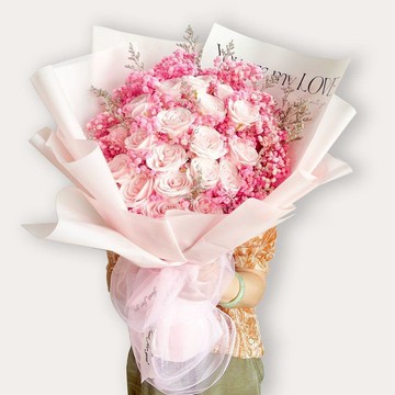 ❀【花中世界】❀女鮮花七夕情人節禮物友朋小送生日玫瑰永生花愛人滿天星乾花花束