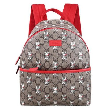 GUCCI 782708 Kids Cat 童趣貓咪花紋休閒雙肩後背包.紅邊