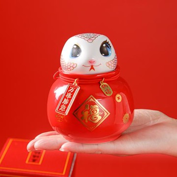 蛇年禮品茶葉罐招財擺件陶瓷家居裝飾喬遷年會伴手禮創意禮品套裝