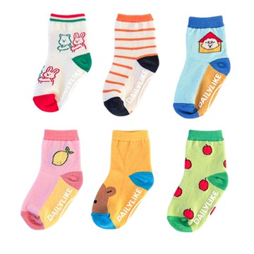 【DailyLike】正韓童襪 韓國製兒童中筒襪子6入組 高級精梳棉 安全防滑膠條 | 媽咪愛