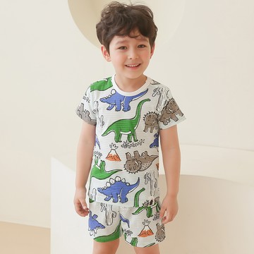 正韓 VOVO - 超優質嬰幼兒/兒童短袖100% 有機純棉家居服/睡衣-恐龍樂園