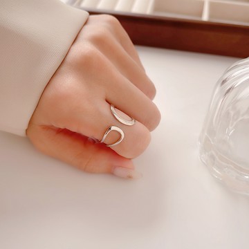 [全純銀.戒指] 幾何線條戒指【UME】洗手可戴 不退色戒指 S925純銀戒指/可調戒圍戒指