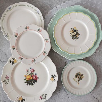 ins田園風復古陶瓷盤鄉村vintage做舊花邊甜品盤子早餐盤美食擺拍