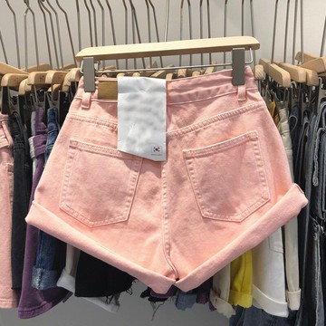 高腰牛仔短褲女網紅顯瘦胖妹妹mm大碼女裝粉色褲子夏薄款a字熱褲
