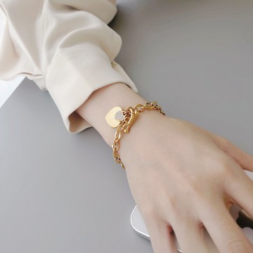 [鈦鋼.手鍊] 粗鍊條T扣愛心手鍊【UME】洗澡可戴 不退色鈦鋼手鍊/手環/鋼手鍊/鍍18K金