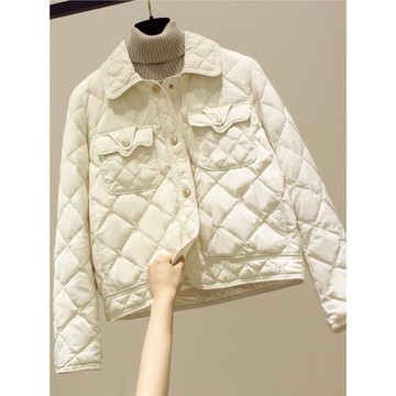 小香風羽絨棉服女夾棉夾克2024秋冬新款輕薄菱格小眾別致棉襖上衣