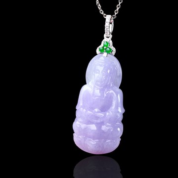紫羅蘭翡翠觀音菩薩項鍊 18K金鑽石 | 天然緬甸玉翡翠A貨 | 送禮